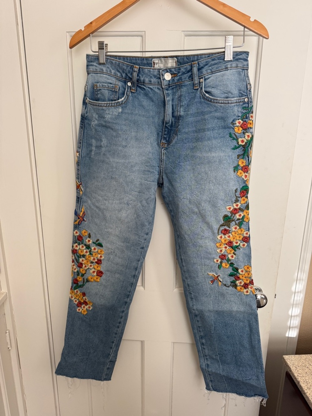 Free People Embroidered Floral Jeans